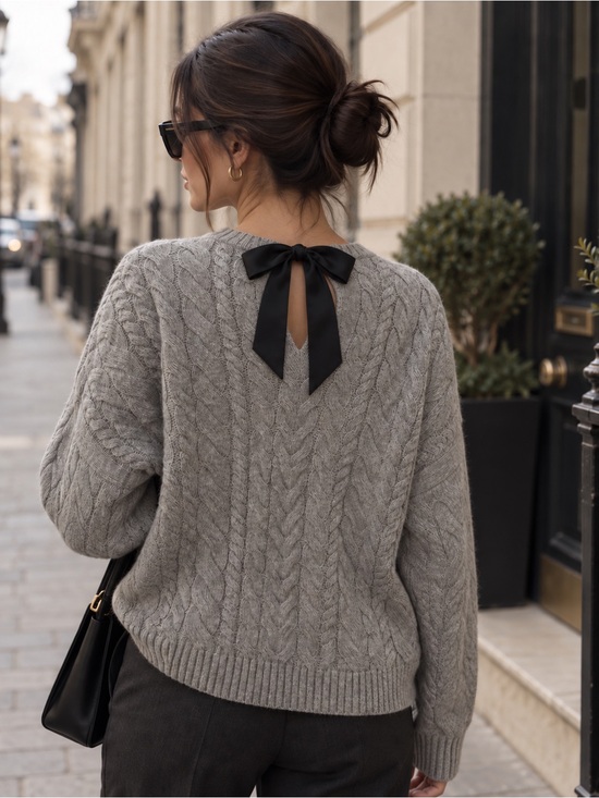J. Crew Sweaters - NWT J.Crew Lambswool Cable Knit Tie-Back Bow Sweater Gray M BV361